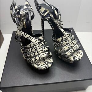 SAINT LAURENT BIANCA Snake Print Platform Sandals - With Box And Dust bag